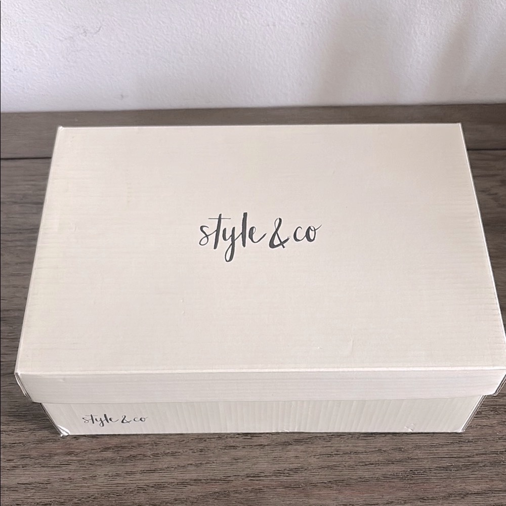 NIB [Style & Co.] Leeza Faux Leather Open Toe Mid Wedge in White Croc Women’s 11 - Picture 13 of 14